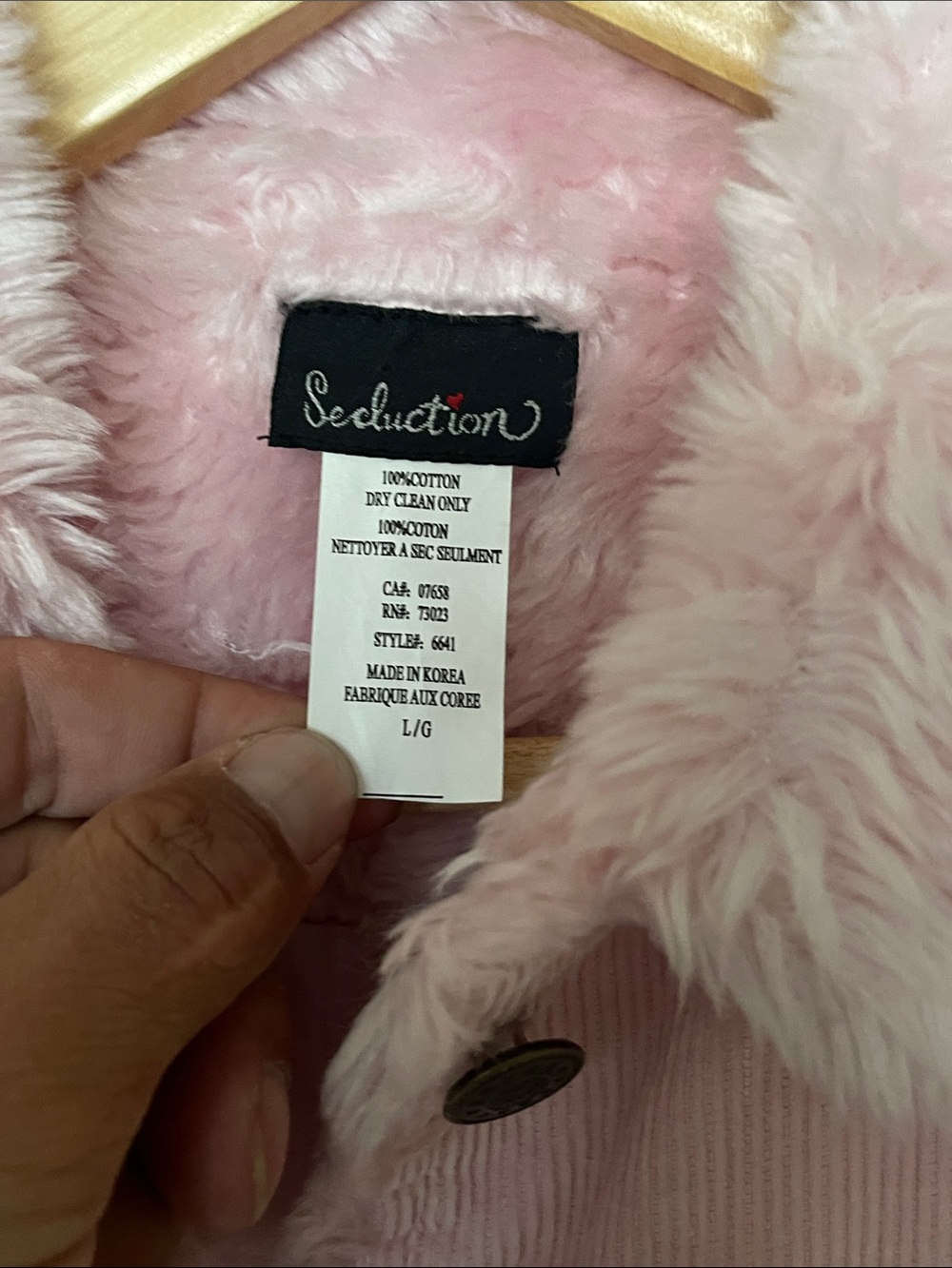 Seduction Soft Pink Faux Fur Collar Corduroy Jacket Size Large - Picture 3 of 5
